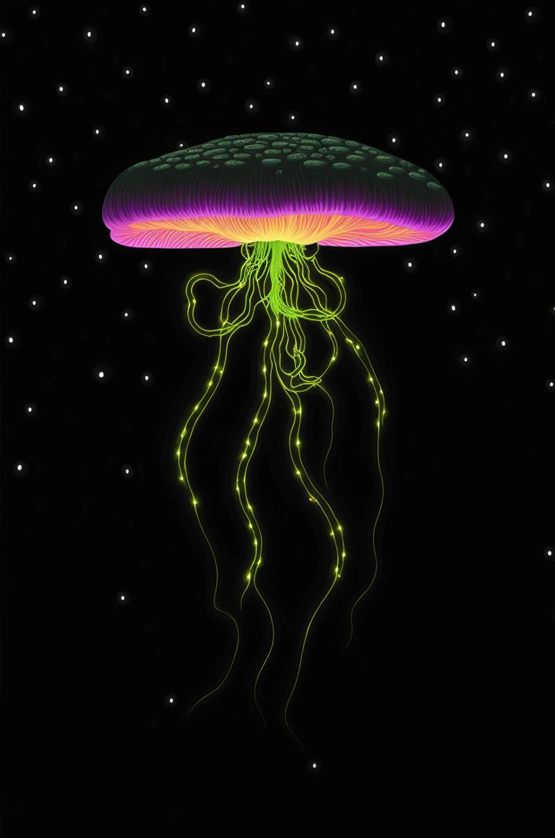 03641-867920188-painting of a floating fungus alien, bio-luminescent, tendrils, simple dark nighttime background.png